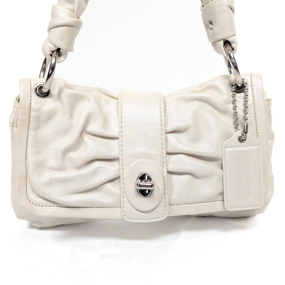 Coach Handbags - COACH Pleated Cream Leather Shoulder Bag